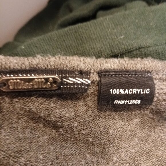 MISS ME Designer Cardigan Sweater women XS Gray Green Brown Crochet & knit ZipUp - Picture 10 of 10